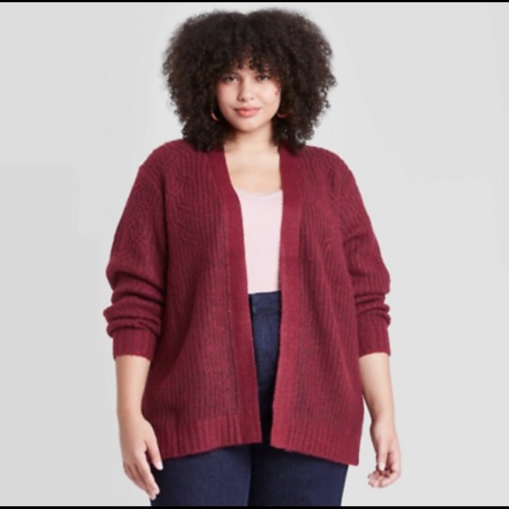 Ava & Viv Maroon/Burgundy Open Front Knit Cardigan